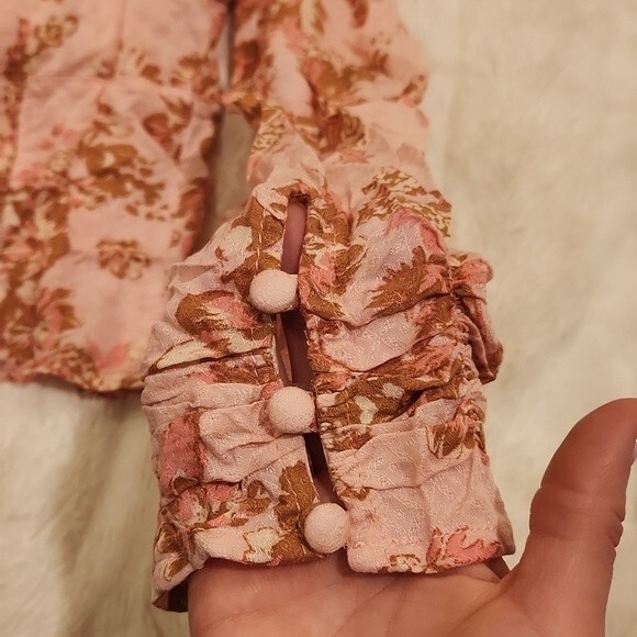 Free People Hilary Printed Top in pink combo size M - Picture 10 of 11